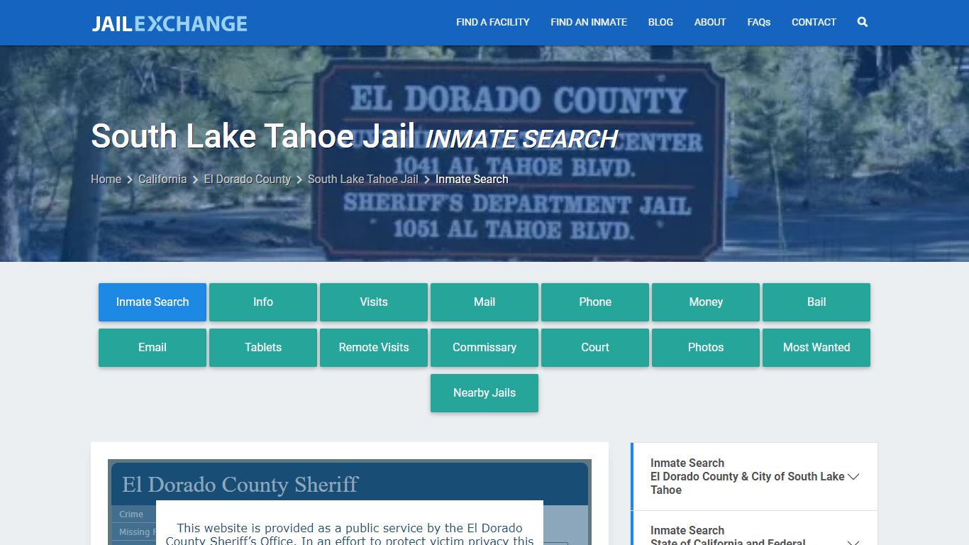 Inmate Search: Roster & Mugshots - South Lake Tahoe Jail, CA